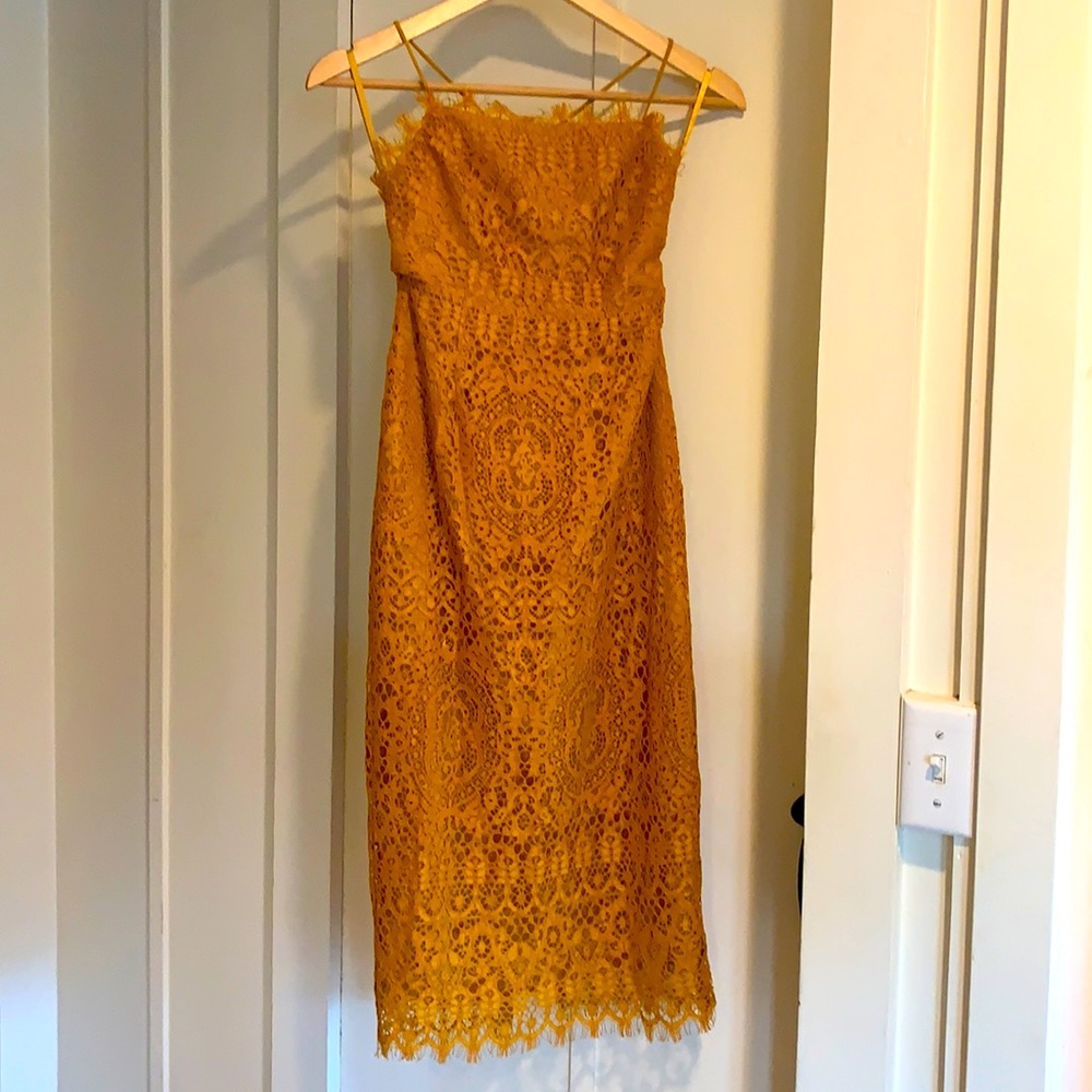 Burnt orange lace midi dress